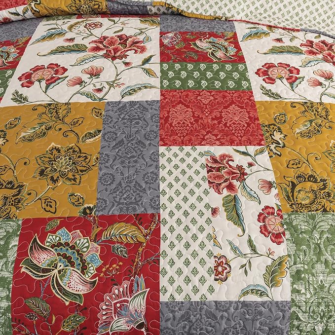 HoneiLife Queen Quilt Bedding Sets - Floral Quilt Bedding Sets 3-Piece 90x96, Microfiber Reversible Bedspreads Patchwork Coverlet Nostalgic Bedding Set All Season Quilts