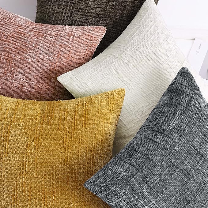 decorUhome Spring Pink Chenille Throw Pillow Covers 16x16 Set of 2 Textured Slubby Couch Pillow Covers Farmhouse Accent Modern Neutral Decorative Pillow Cases for Bed Sofa Living Room