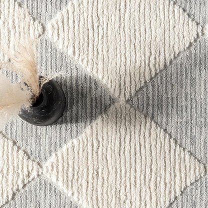 Nuloom Marissa Off-White/Grey, 10' x 14', Diamond, Tassel, Soft and Cozy, High Traffic, Stain Resistant, Easy Clean, Durable Area Rug for Bedroom, Living Room, Dining Space, Den, Foyer, Entryway