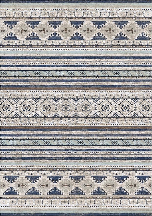 RUGSURE Washable Area Rugs 4' x 6' - 1/6 Thick - Moroccan-Inspired -Stain & Water Resistant Non-Slip - Resistant Rug for Living Room, Bedroom, Nursery, Pet & Child Friendly (Blue and Brown)