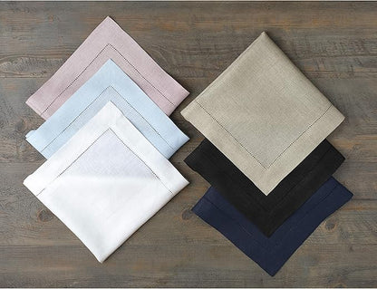 Solino Home Red Linen Napkins Set of 4-100% Pure Linen Hemstitch Dinner Napkins 20 x 20 Inch for Valentines, Holiday, Winter, New Year - Classic Hemstitch