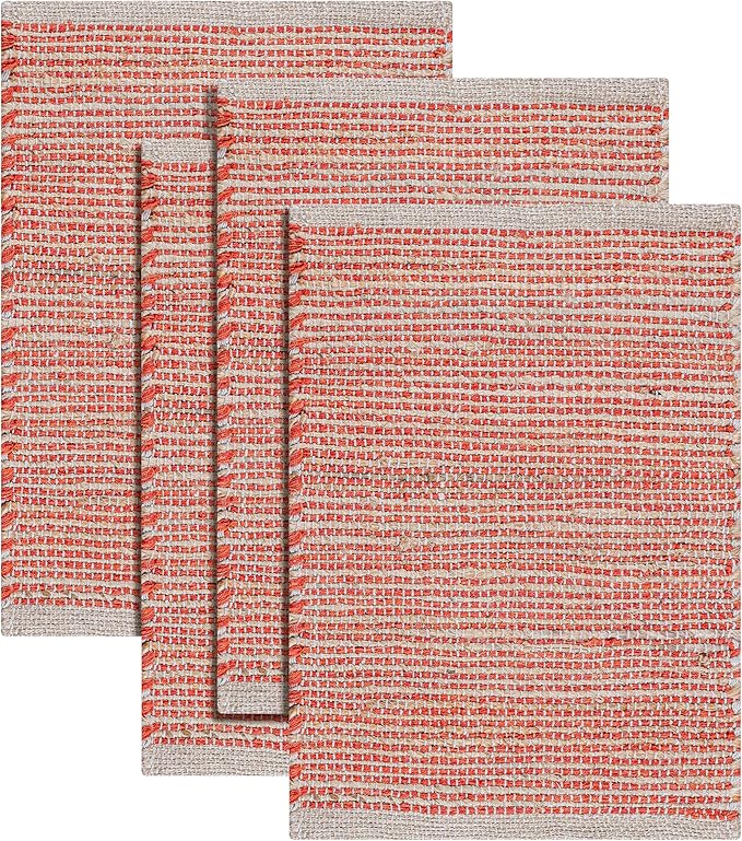 Jute Placemats Set of 4 - Boho Woven Placemats for Dining Tables, Rustic Farmhouse Style, Cotton and Jute, Neutral Colorful Table Mat, 13x19 Inch, Indoor Kitchen Decor - Natural - Orange