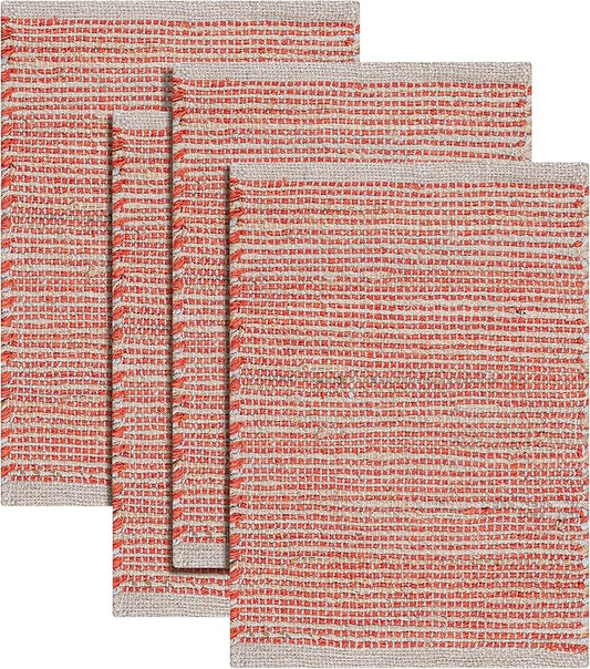 Jute Placemats Set of 4 - Boho Woven Placemats for Dining Tables, Rustic Farmhouse Style, Cotton and Jute, Neutral Colorful Table Mat, 13x19 Inch, Indoor Kitchen Decor - Natural - Orange