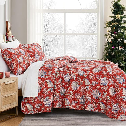 Southshore Fine Living, Inc. Oversized Quilt Bedding Set, 2-Piece Twin XL Coverlet with Matching Sham, Jacobean Willow Floral Coverlet, All Season Quilt Bedspread, Lightweight Twin Quilts, Red