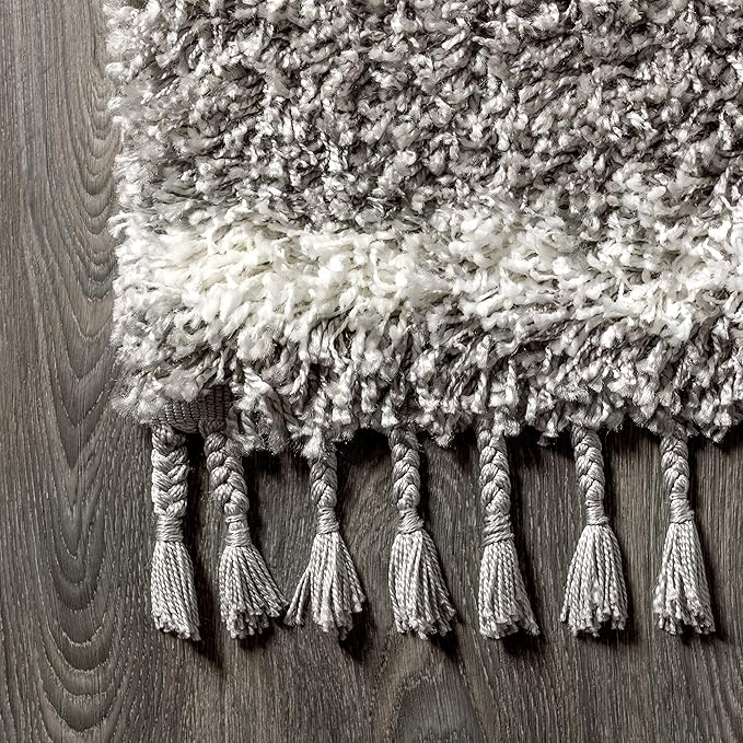 JONATHAN Y Mercer Shag Plush Tassel Gray/Cream Indoor Area Rug, 3x5, Moroccan Geometric Trellis, Bohemian, Easy-Cleaning for Living Room, Bedroom, Kitchen, Pet Friendly, Non-Shedding (MCR103C-3)