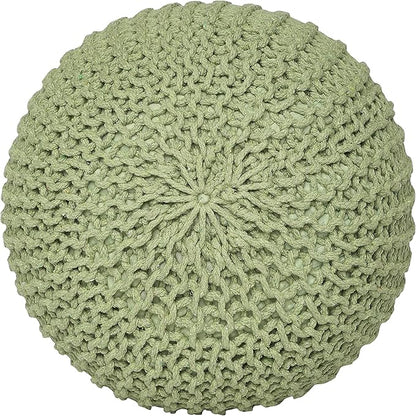 REDEARTH · Round Pouf Foot Stool Ottoman - Cotton Knitted Cord Boho Pouffe - Cable Poof Filled Footrest Stuffed for Living Room - Nursery - Bedroom - Patio - Lounge (19.5"x19.5"x14") - Kiwi
