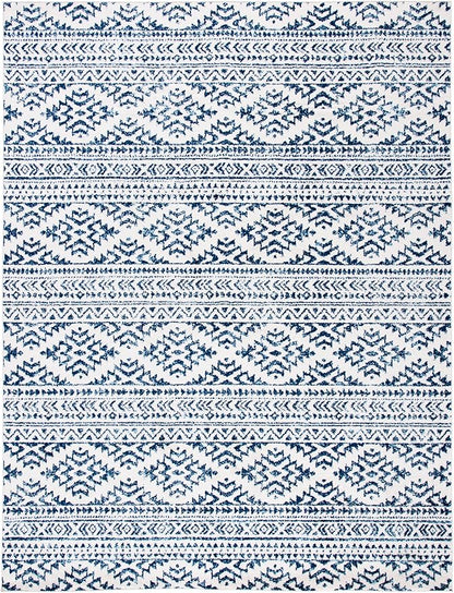 SAFAVIEH Area Rug 6x9 - Tulum Collection - Ivory & Navy, Moroccan Boho Tribal Design, Non-Shedding & Easy to Clean, Ideal for Living Room, Bedroom, Dining Space (TUL272D)
