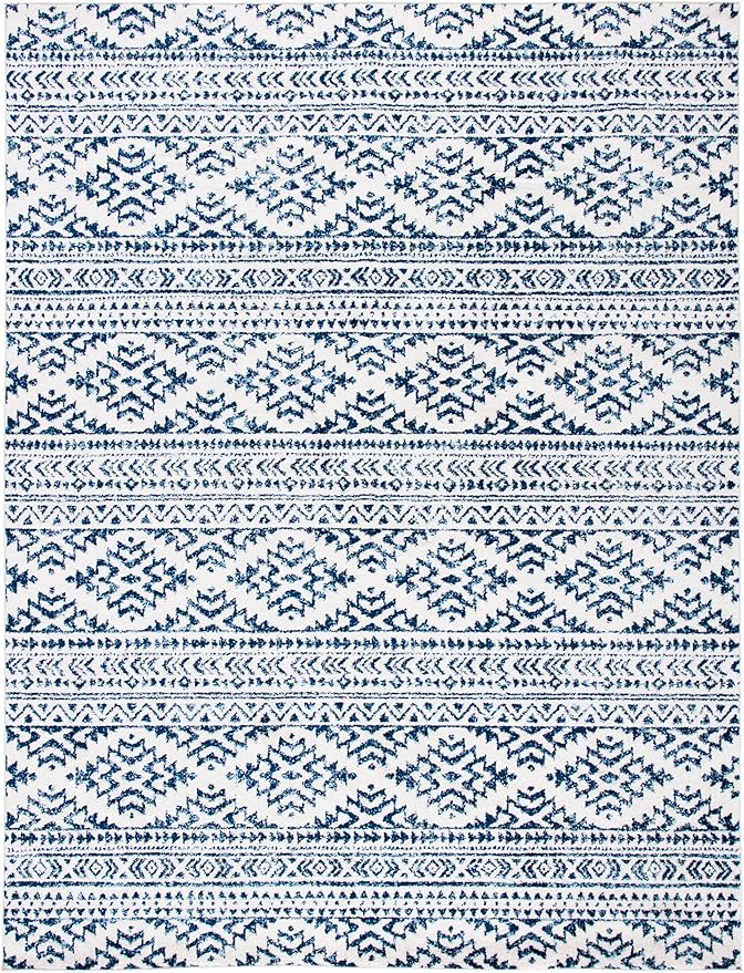 SAFAVIEH Area Rug 9x12 - Tulum Collection - Large - Ivory & Navy, Moroccan Boho Tribal Design, Non-Shedding & Easy to Clean, Ideal for Living Room, Bedroom, Dining Space (TUL272D)