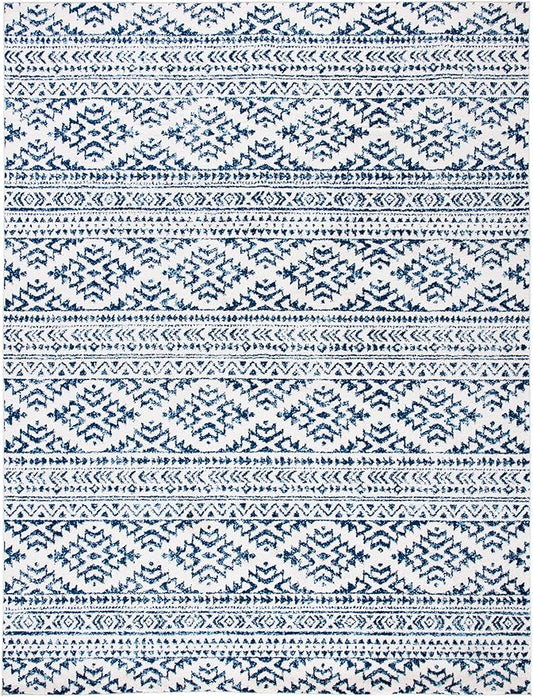 SAFAVIEH Area Rug 9x12 - Tulum Collection - Large - Ivory & Navy, Moroccan Boho Tribal Design, Non-Shedding & Easy to Clean, Ideal for Living Room, Bedroom, Dining Space (TUL272D)