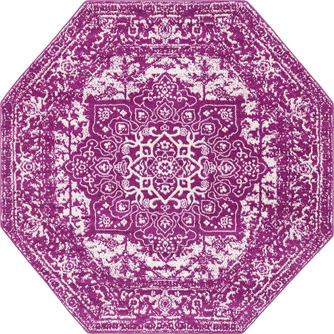 Rugs.com Arlington Collection Rug – 8 Ft Octagon Purple Medium-Pile Rug Perfect for Living Rooms, Kitchens, Entryways