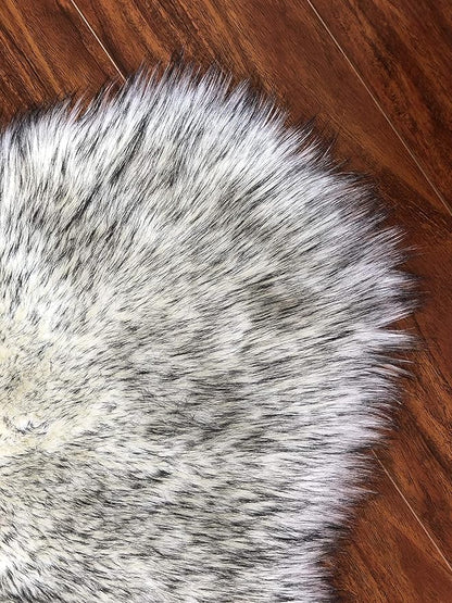 Free Shape Luxury Soft Fluffy Shag Area Rug Double Side by Side 3'x4', 90x120cm - Vegan Fur Ultra Soft Indoor Carpet Nursery Rugs for Bedroom Home Decor, White with Black Tips