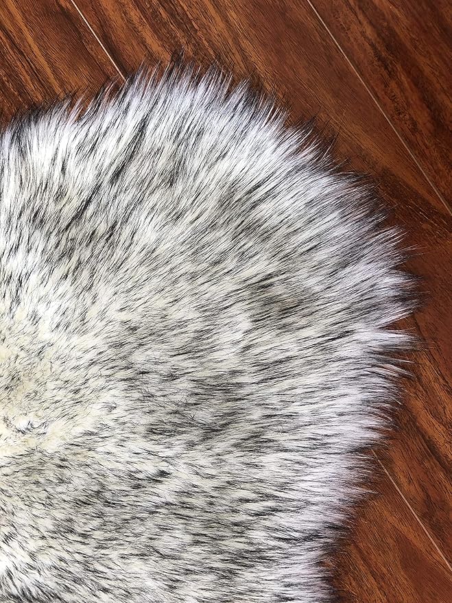 Free Shape Luxury Soft Fluffy Shag Area Rug Duo Decto 12 Pelts 6'x12', 180x360cm - Vegan Fur Ultra Soft Indoor Carpet Nursery Rugs for Bedroom Home Decor, White/Black Tips