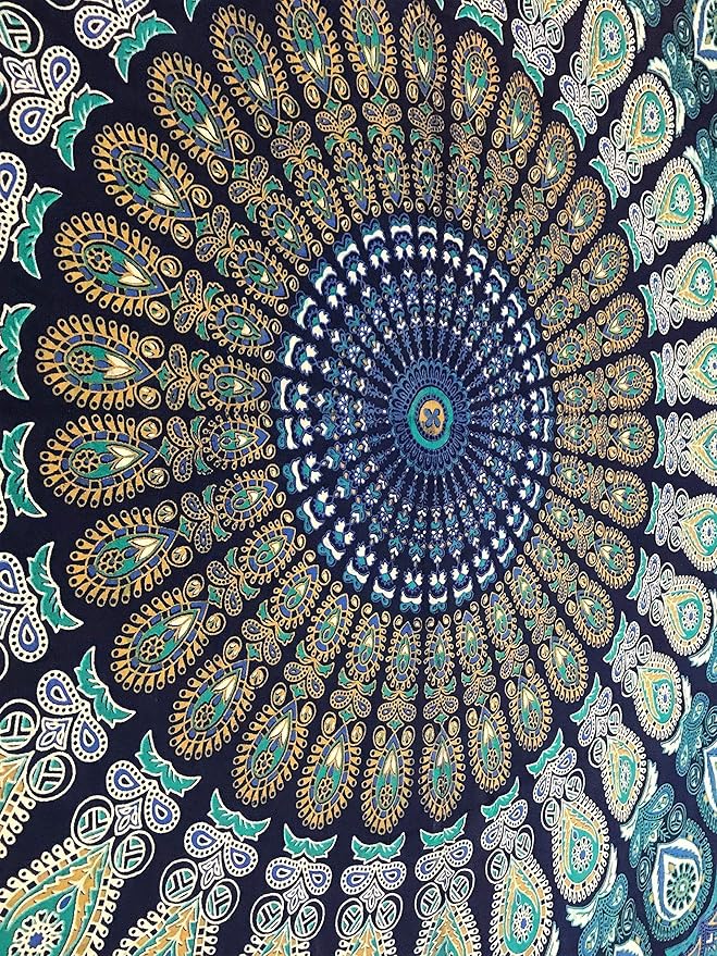 Rajsee Blue Mandala Tapestry for Bedroom, Aesthetic Room Decor, Queen 210x220 cms