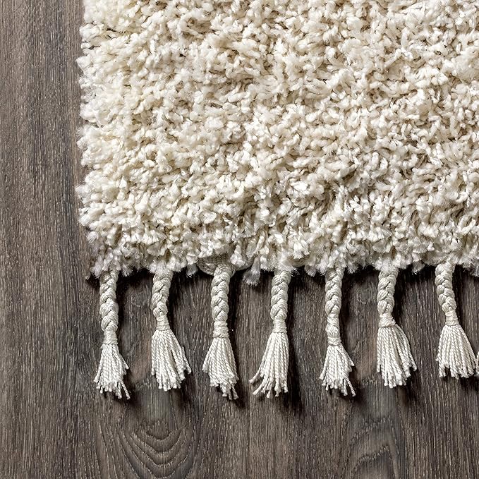 JONATHAN Y Mercer Shag Plush Tassel Cream Indoor Area Rug, 3x5, Contemporary, Modern, Easy-Cleaning for Living Room, Bedroom, Kitchen, Pet Friendly, Non-Shedding (MCR100D-3)