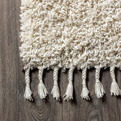 JONATHAN Y Mercer Shag Plush Tassel Cream Indoor Area Rug, 3x5, Contemporary, Modern, Easy-Cleaning for Living Room, Bedroom, Kitchen, Pet Friendly, Non-Shedding (MCR100D-3)