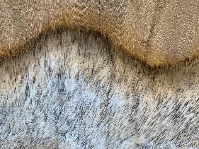 LAMBZY Faux Sheepskin Super Soft Hypoallergenic Silky Shag Rug for Living Room, Kids Room, Sofa (Quarto 4 Pelts Side by Side 3'x8', White/Black Tips)