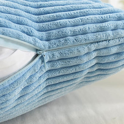 Home Brilliant Blue Throw Pillow Covers Set Supersoft Corduroy Decorative Pillow Covers Velvet Cushion Cover for Bed, 18x18 Inch, Baby Boy Blue