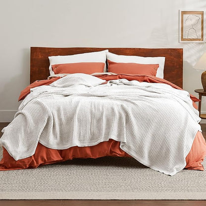Bedsure Gentlesoft 100% Cotton Blanket King Size for Bed - Breathable and Soft, Thick Cozy Waffle Weave Christmas Blanket Gift for Women, White, 104x90 inches