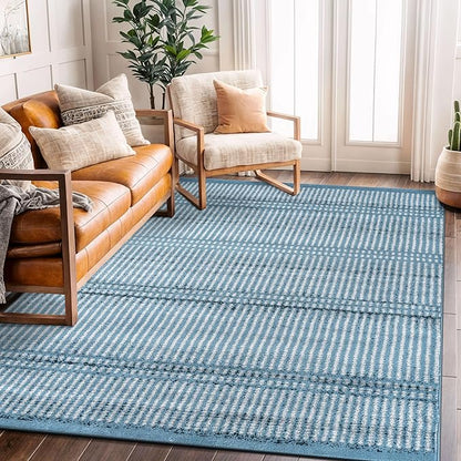Rugshop Contemporary Stripe Lines High Traffic Living Room,Bedroom,Kitchen, Home Office Area Rug 5' x 7' Blue