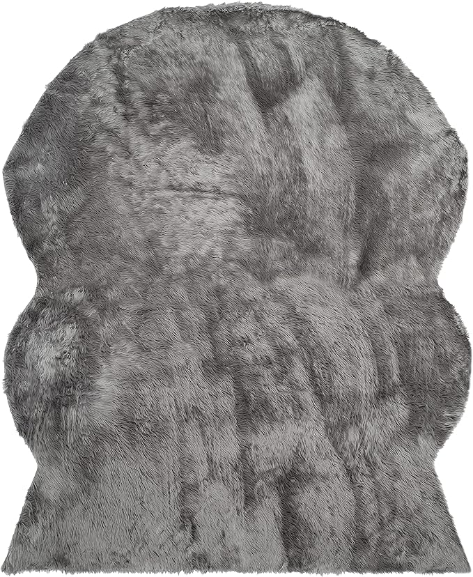 SAFAVIEH Faux Sheep Skin Collection 8' x 10' Grey FSS115D Silken Glam 2.35-inch Thick Area Rug