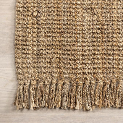 Nuloom Daniela Natural, 5' x 8' Oval, Handmade, Jute, Tassel, Soft and Textured, High Traffic, Stain Resistant, Easy Clean, Durable Area Rug for Bedroom, Living Room, Dining Space, Foyer, Entryway