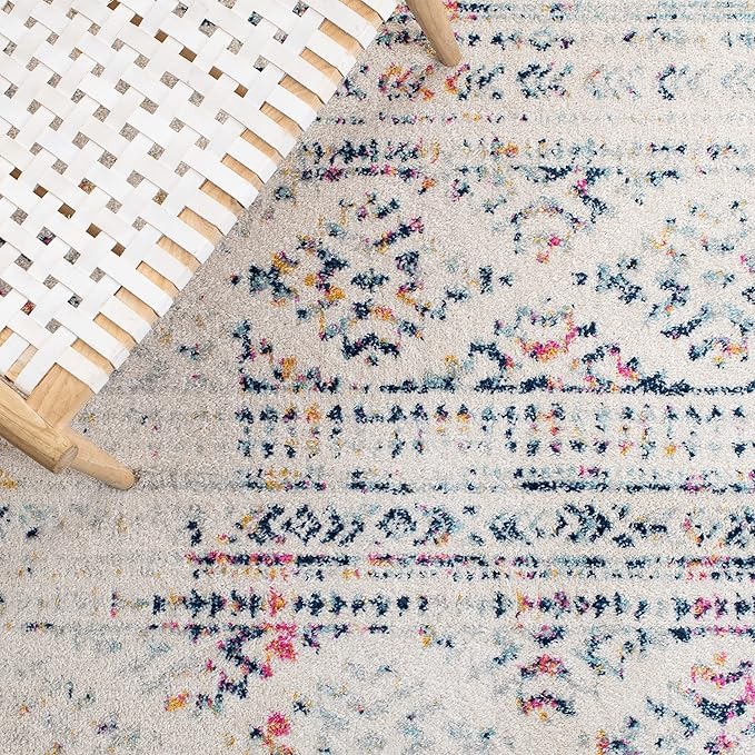 SAFAVIEH Tulum Collection Runner Rug - 2' x 19', Ivory & Blue, Moroccan Boho Tribal Design, Non-Shedding & Easy to Clean, Ideal for Living Room, Hallway, Foyer, Bedroom (TUL272C)