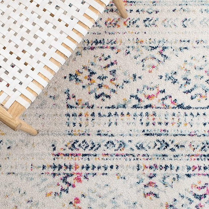 SAFAVIEH Tulum Collection Runner Rug - 2' x 19', Ivory & Blue, Moroccan Boho Tribal Design, Non-Shedding & Easy to Clean, Ideal for Living Room, Hallway, Foyer, Bedroom (TUL272C)