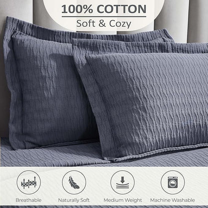 Superior 3 Piece Cotton Bedspread Set, Home Bed Decor, Decorative Bed Spread, 2 Pillow Shams, Medium Weight Blanket, Matelasse Coverlet, Bedding Essentials, Calvert Collection, Full, Denim Blue