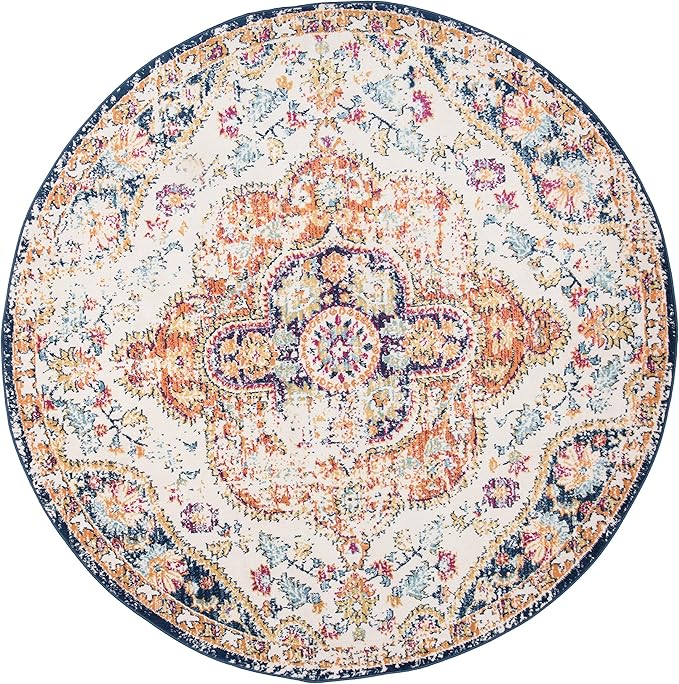 Rugshop Vintage Distressed Bohemian Area Rug for Living Room,Bedroom,Dining Room – Vibrant Multi-Color Tribal Design, 6'6" Round