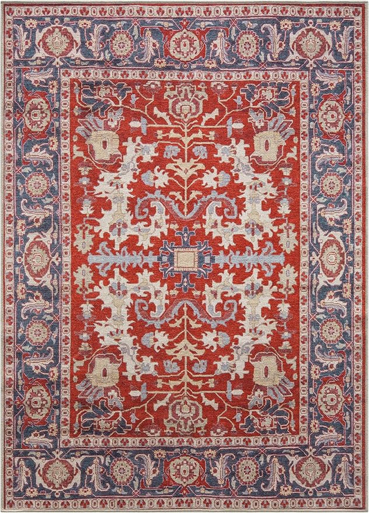 Keen Home Design 8x10 Rug - Machine Washable Area Rug with Non-Slip Backing, Ideal for Living Room, Dining Room, Bedroom - Vintage, Easy Clean, Durable, Low Pile Rug - (8' x 10')
