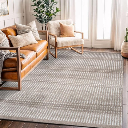 Rugshop Contemporary Stripe Lines High Traffic Living Room,Bedroom,Kitchen, Home Office High Traffic Living Room,Bedroom,Kitchen, Home Office Area Rug 5' x 7' Beige