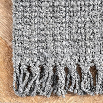 Nuloom Daniela Grey, 4' x 6', Handmade, Jute, Tassel, Soft and Textured, High Traffic, Stain Resistant, Easy Clean, Durable Area Rug for Bedroom, Living Room, Dining Space, Foyer, Entryway