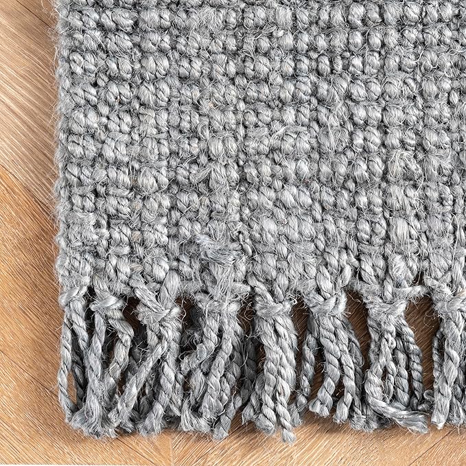 Nuloom Daniela Grey, 2'6" x 12', Handmade, Jute, Tassel, Soft and Textured, High Traffic, Stain Resistant, Easy Clean, Durable Runner for Bedroom, Living Room, Dining Space, Foyer, Entryway