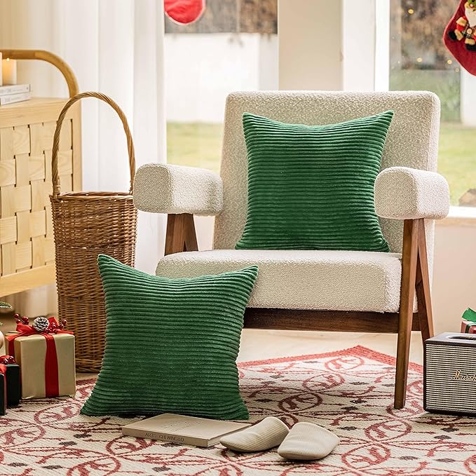 Home Brilliant 20 x 20 Spring Pillow Covers Set of 2 Plush Corduroy Throw Pillow Covers for Couch Sofa Bed Decor, 20x20 inch, Moss Green