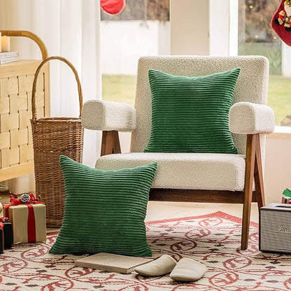 Home Brilliant Throw Spring Pillow Covers 26x26 Euro Sham Covers Super Soft Striped Corduroy Decorative for Couch Bench Sofa Bedroom Patio Furniture, Set of 2, 26 x 26 inch, Moss Green