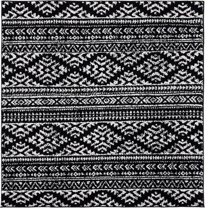 SAFAVIEH Tulum Collection Area Rug - 6'7" Square, Black & Ivory, Moroccan Boho Tribal Design, Non-Shedding & Easy to Clean, Ideal for Living Room, Bedroom, Dining Space (TUL272Z)