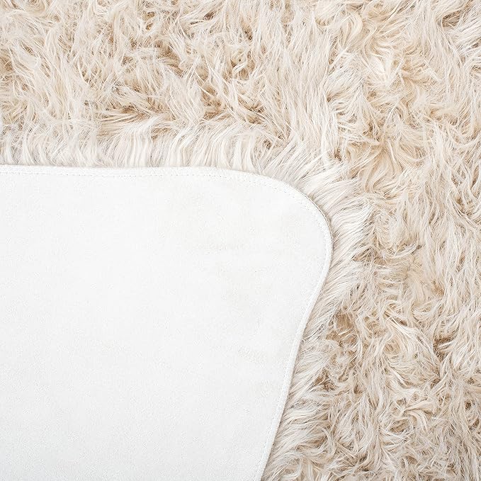 SAFAVIEH Faux Sheep Skin Collection 3' x 5' Beige FSS115K Silken Glam 2.35-inch Thick Area Rug