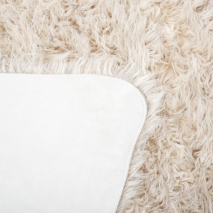 SAFAVIEH Faux Sheep Skin Collection 3' x 5' Beige FSS115K Silken Glam 2.35-inch Thick Area Rug