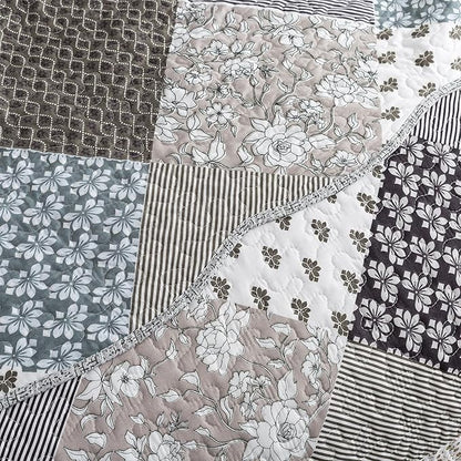 HoneiLife King Size Quilt Set - 3 Piece Microfiber Quilts Reversible Bedspreads Patchwork Coverlets Rustic Bedding Set for King Bed