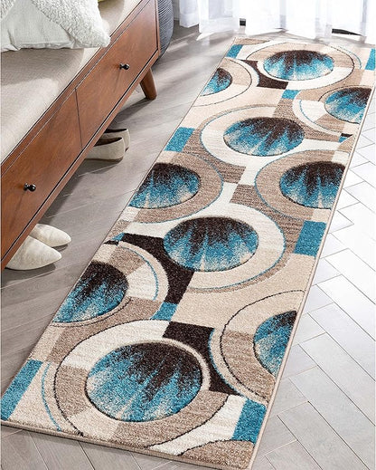Well Woven Ruby Geometric 2x7 Runner Blue & Grey Vibrant Modern Contemporary Hand Carved Sunburst Design Perfect for Hallways & Entryways Plush Easy-Care Easy-to-Clean