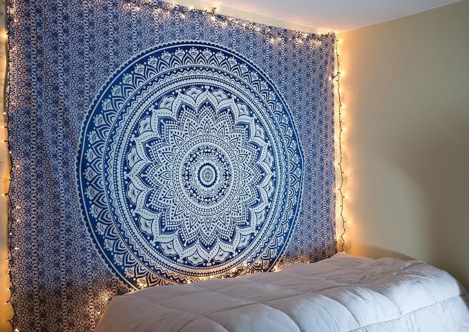 raajsee Indian Cotton Aqua Blue Tapestry Mandala Wall Hangings- Tapestry For Bedroom - Indie Wall Tapestry Hippie Room Decor - Boho Small Tapestrys Aesthetic 30x40 Inch