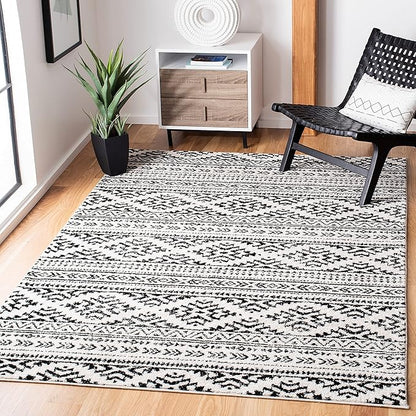 SAFAVIEH Tulum Collection Area Rug - 12' Square, Ivory & Black, Moroccan Boho Tribal Design, Non-Shedding & Easy to Clean, Ideal for Living Room, Bedroom, Dining Space (TUL272B)