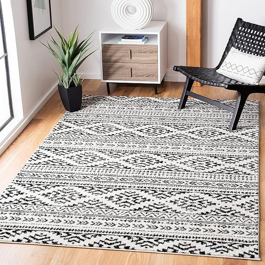 SAFAVIEH Tulum Collection Area Rug - 12' Square, Ivory & Black, Moroccan Boho Tribal Design, Non-Shedding & Easy to Clean, Ideal for Living Room, Bedroom, Dining Space (TUL272B)