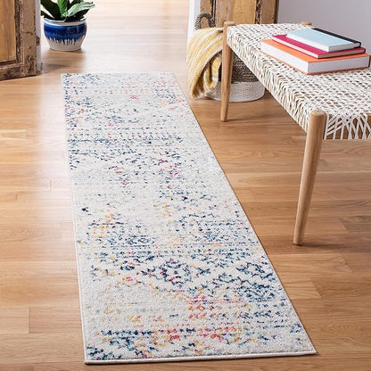 SAFAVIEH Tulum Collection Runner Rug - 2' x 19', Ivory & Blue, Moroccan Boho Tribal Design, Non-Shedding & Easy to Clean, Ideal for Living Room, Hallway, Foyer, Bedroom (TUL272C)