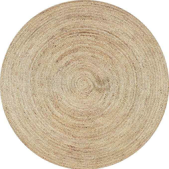 nuLOOM 5 Round Rigo Jute Hand Woven Area Rug, Natural, Solid Farmhouse Design, Natural Fiber, For Bedroom, Living Room, Dining Room, Hallway, Office, Kitchen, Entryway