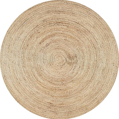 nuLOOM 5 Round Rigo Jute Hand Woven Area Rug, Natural, Solid Farmhouse Design, Natural Fiber, For Bedroom, Living Room, Dining Room, Hallway, Office, Kitchen, Entryway