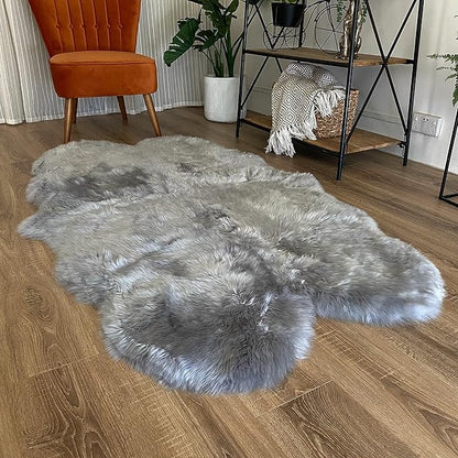 HUAHOO Premium Genuine Sheepskin Rug Grey Real Australia Sheepskin Natural Luxury Fluffy Lambskin Fur Area Rug Seat Covers for Kids Bedroom Sofa Chair Cover Quarto Pelt/4' x 6' Silver Grey