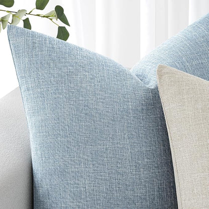 MIULEE Pack of 2 Decorative Linen Burlap Textured Pillow Covers Farmhouse Boho Accent Pillowcases Spring Coastal Home Decor for Couch Sofa Bedroom Living Room 22x22 Inch Light Blue