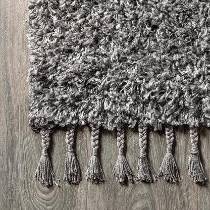 JONATHAN Y Mercer Shag Plush Tassel Charcoal Indoor Area Rug, 5x8, Contemporary, Modern, Easy-Cleaning for Living Room, Bedroom, Kitchen, Pet Friendly, Non-Shedding (MCR100B-5)
