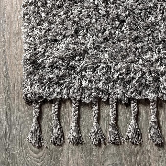 JONATHAN Y Mercer Shag Plush Tassel Charcoal Indoor Area Rug, 4x6, Contemporary, Modern, Easy-Cleaning for Living Room, Bedroom, Kitchen, Pet Friendly, Non-Shedding (MCR100B-4)